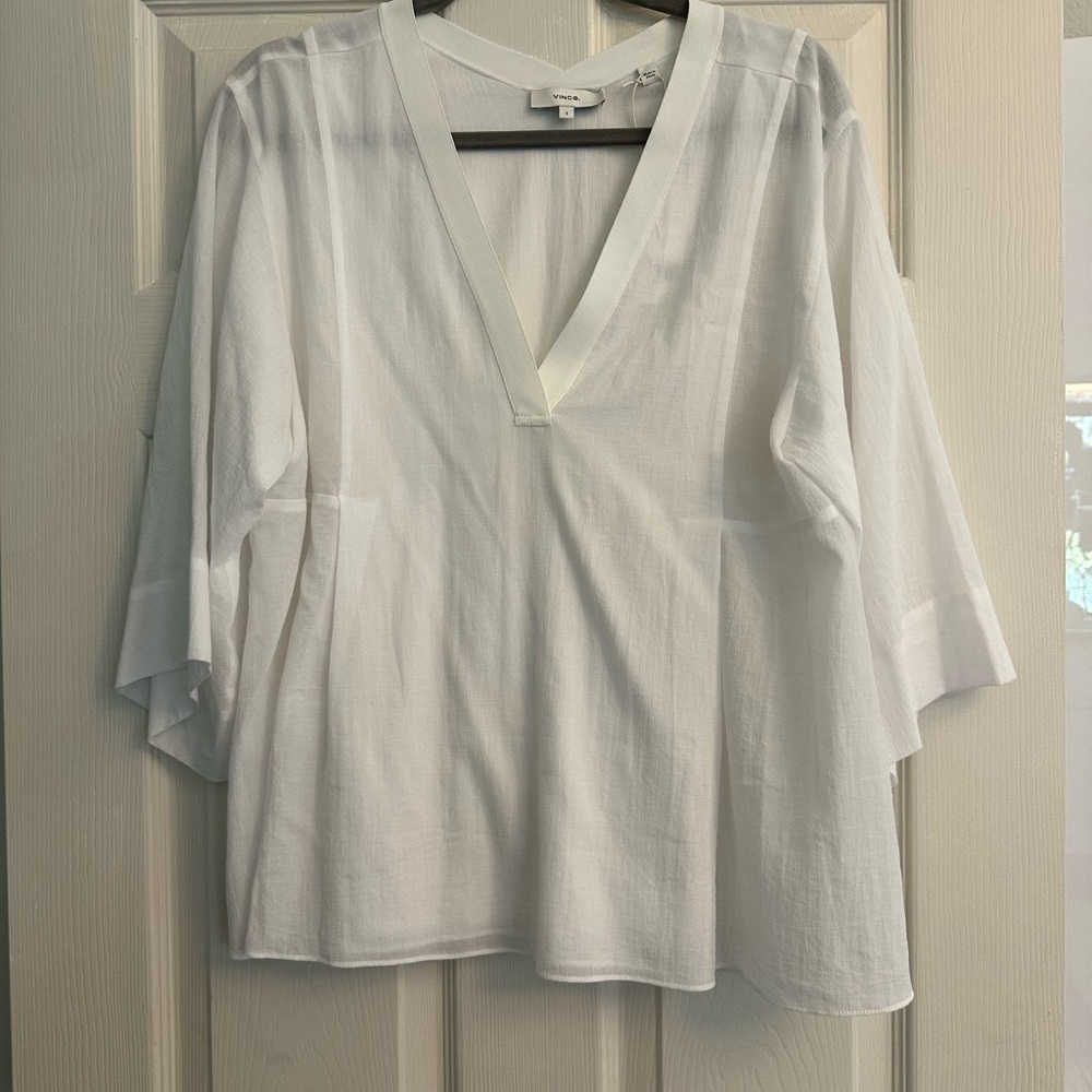 Vince White V-Neck Blouse